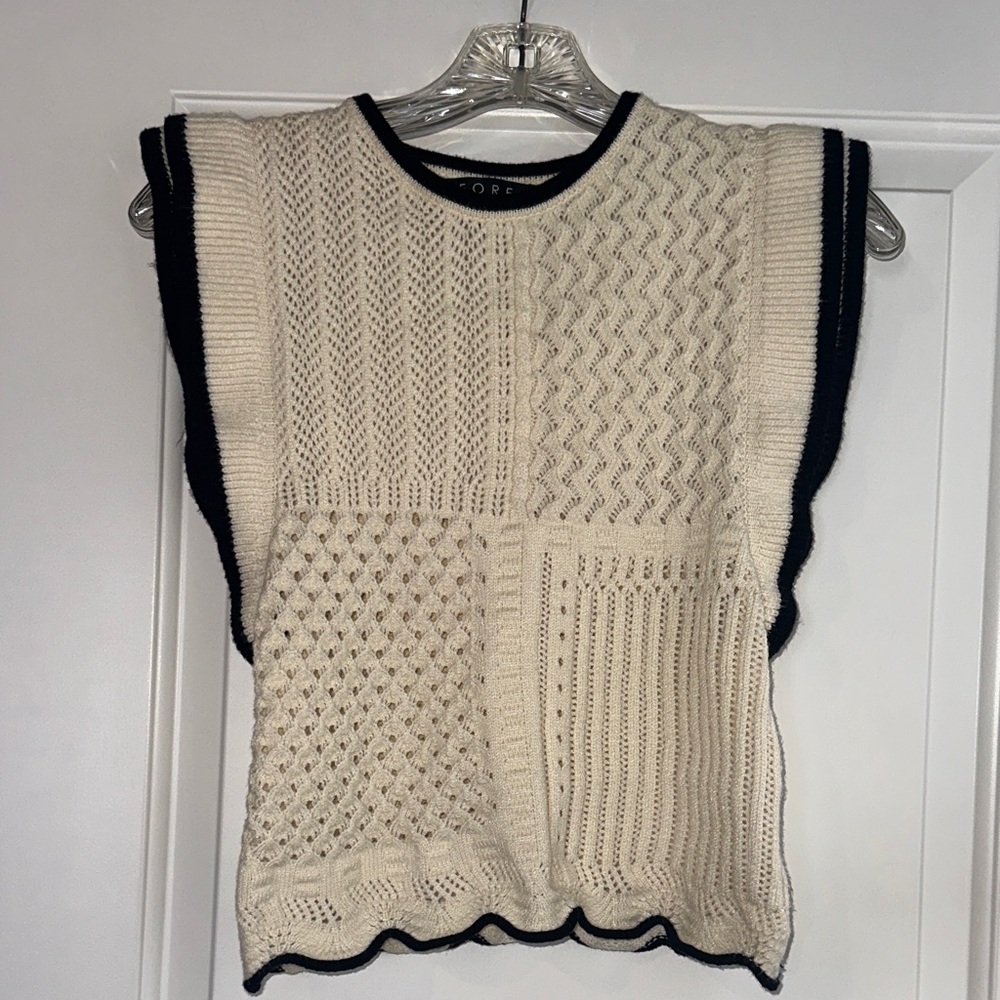 Chic Cream and Black Knit Sweater Vest